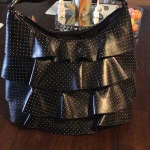 Ruffled Polka Dot Shoulder Bag - Black